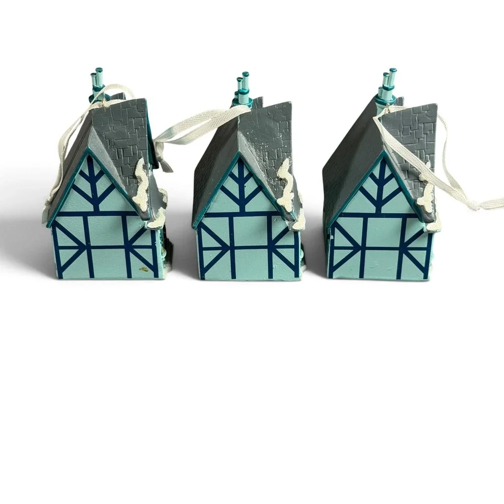 Set of 3 Winter Cottage Ornaments Christmas Holiday Village Decor